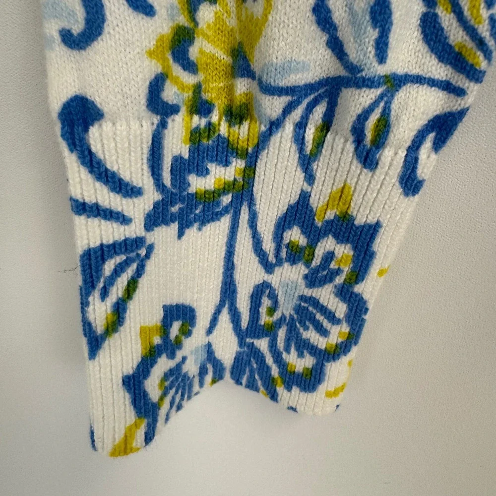 Ann Taylor Floral Cotton Button Front Cardigan‎ Blue White Yellow Size S NWT - Picture 4 of 12